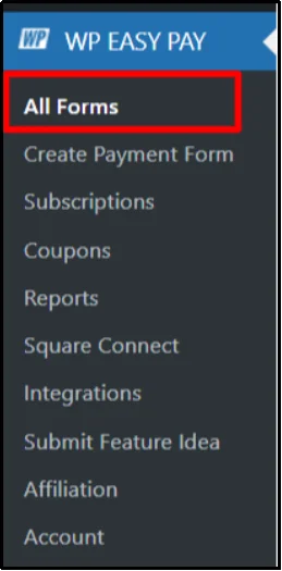 View all forms in WP EasyPay dashboard