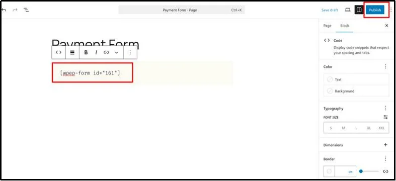 Publish page to make payment form live on website