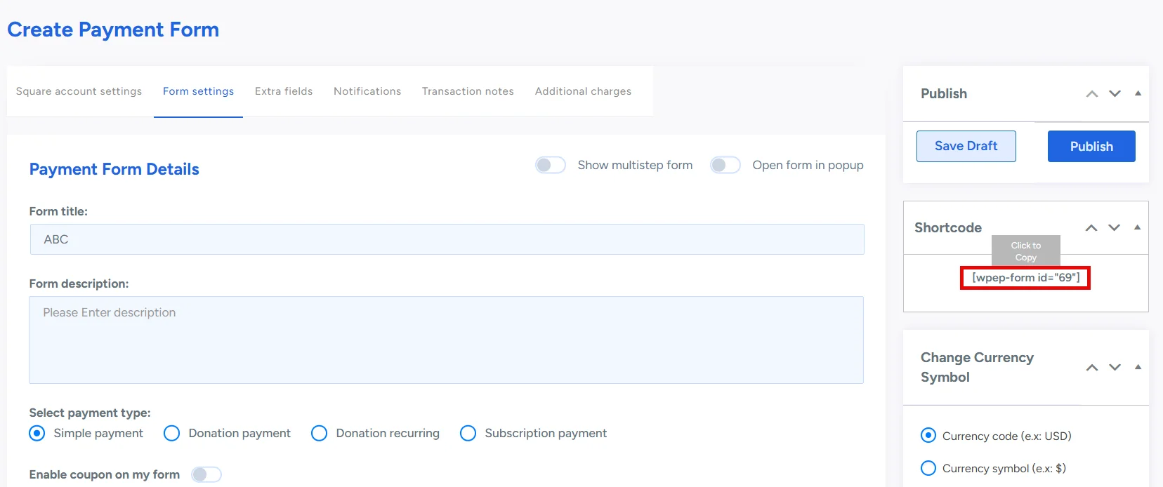 Create Your First Square Payment Form with WP Easy Pay - WP EasyPay