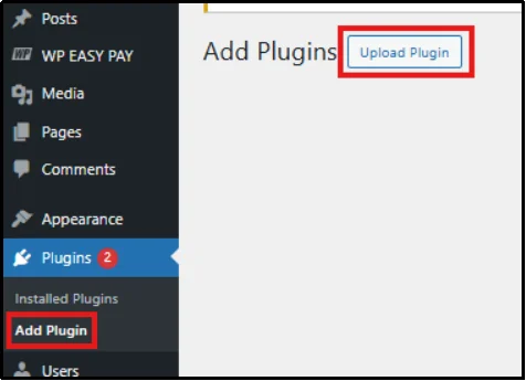 Upload plugin option in WordPress plugin installer