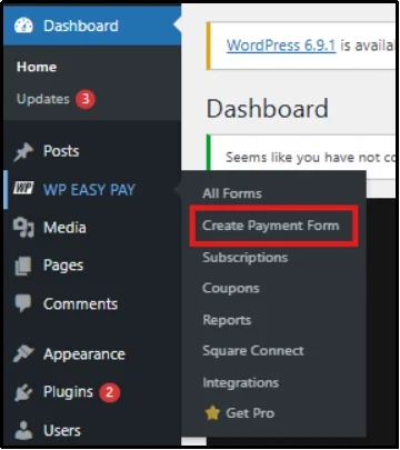 Create payment form option in WP EasyPay plugin