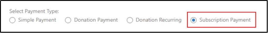 Select subscription payment option in form settings