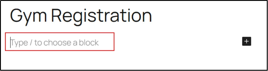 Create a new page titled Gym Registration in WordPress