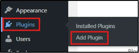 WordPress dashboard showing Plugins menu to install WP EasyPay plugin