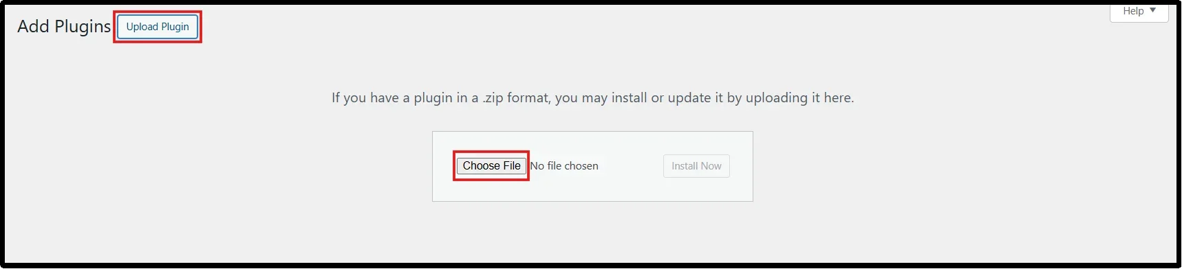Uploading the WP Easy Pay ZIP file using the Choose File option in WordPress