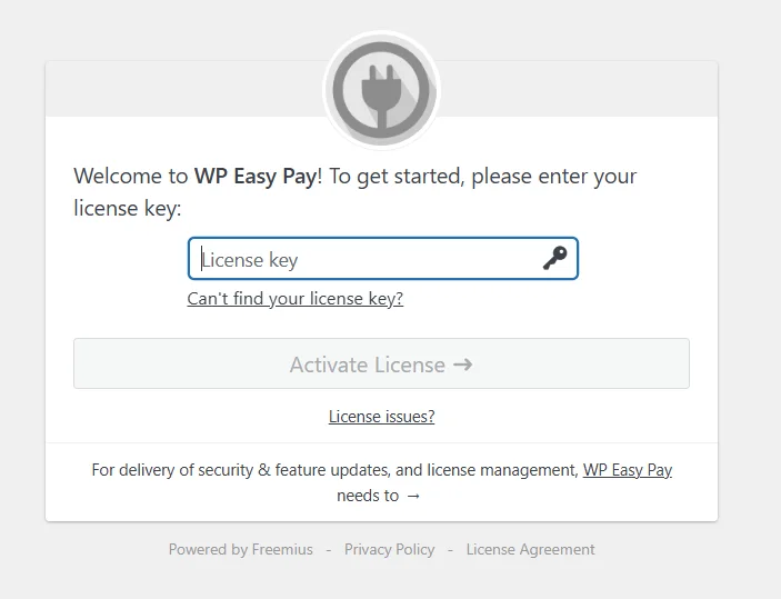 Entering or pasting the WP EasyPay license key