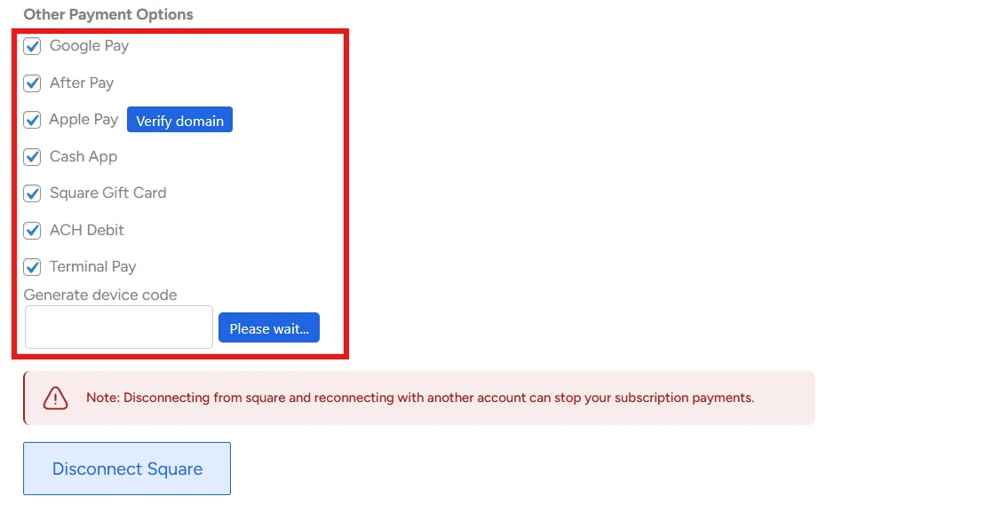 Selecting desired payment methods in WP EasyPay