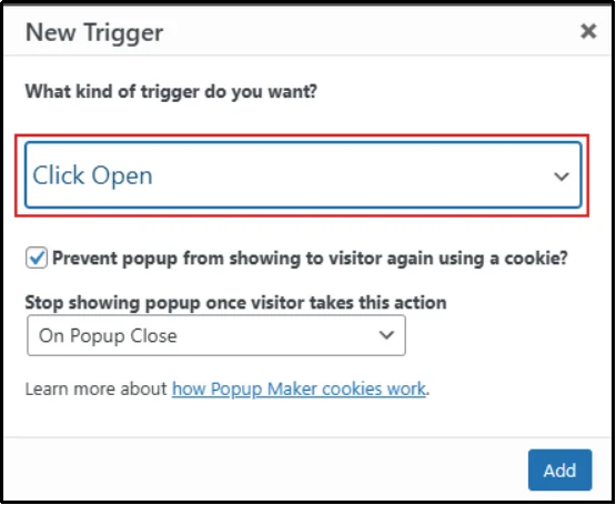 Choose a trigger type for displaying the donation popup
